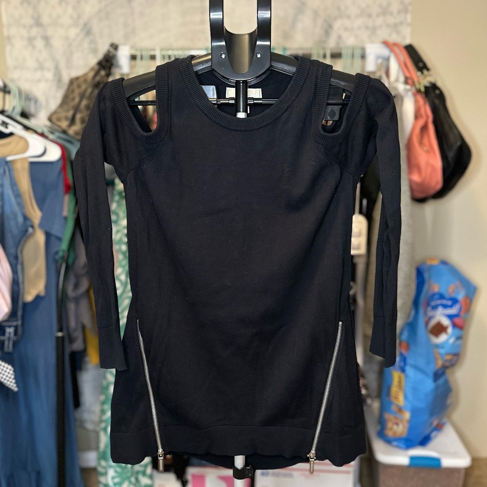 Michael Kors Black and Silver Blouse with 3/4 Sleeves